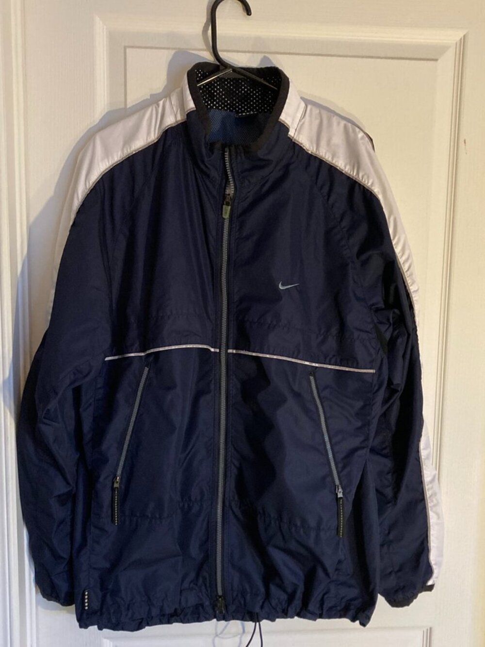 Nike Blue and White Retro Y2K Windbreaker Jacket Size L